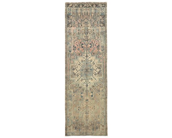 11 Ft Vintage Brown Persian Style Hand Knotted Low Pile Wool Runner Rug